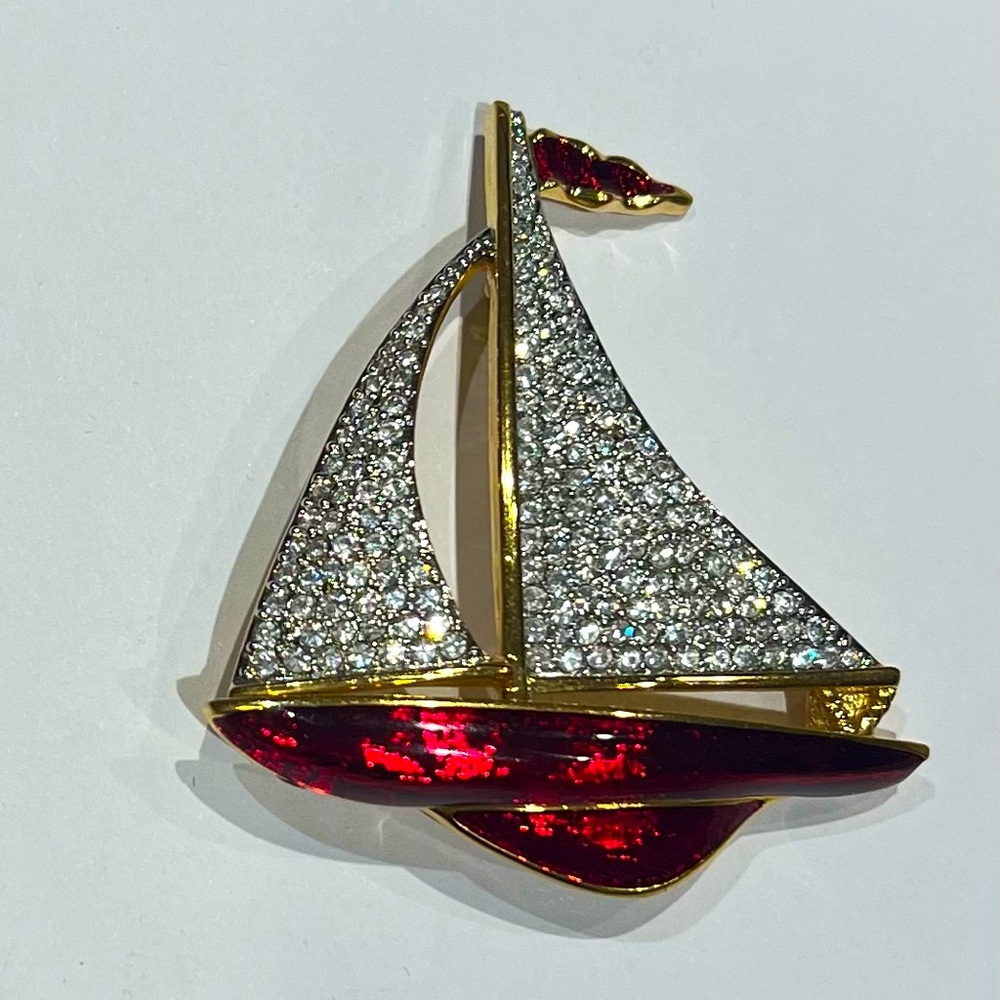Signed Swarovski Pave Crystal Sailboat Vintage Retired